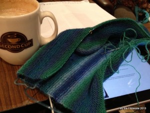 A fortifying beverage, instructions, and a 99 stitch kitchener to do.