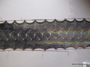 Blocked scarf, stitch pattern close-up.