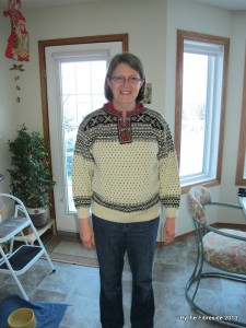 Mom's sweater, unaltered sleeves.